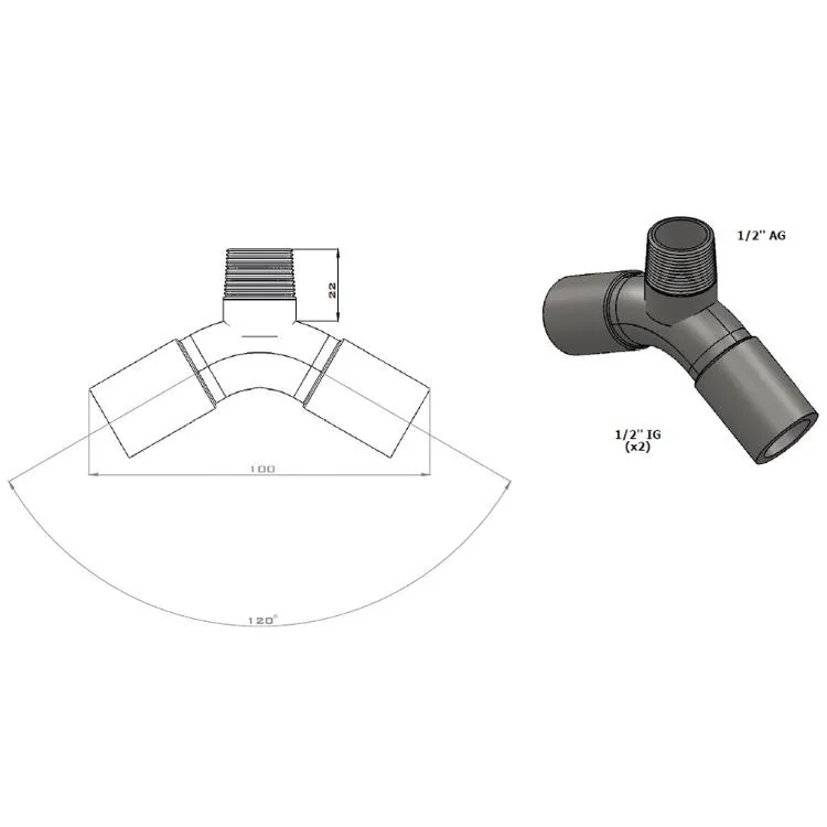 Adapter Y-Modell, rostfreier Stahl 1/2"
