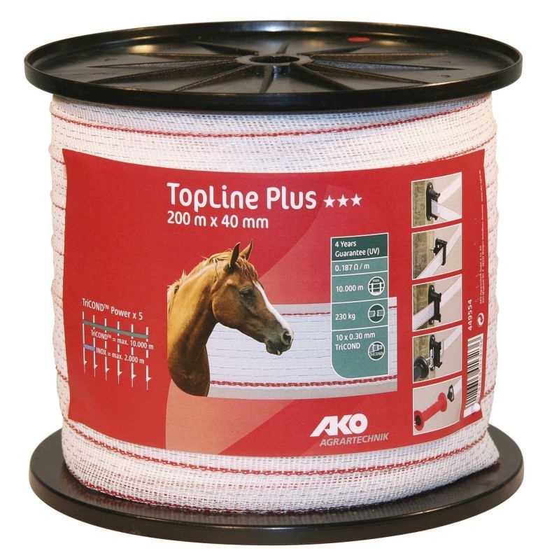 TopLine Plus Weidezaunband 200m, 40mm, weiß/rot