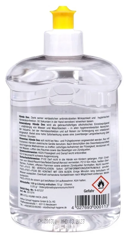 Händedesinfektionsmittel, 500ml Spender